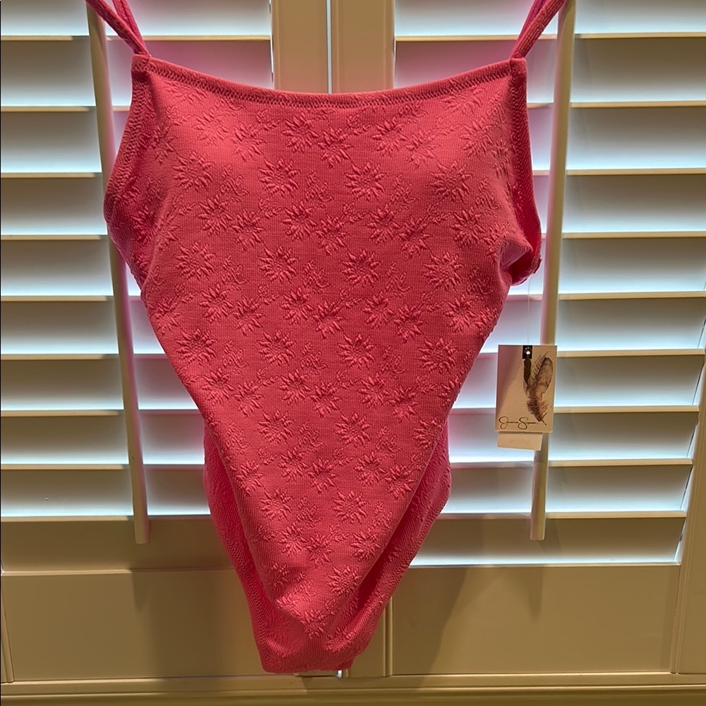 Pink Floral Textured Swimsuit